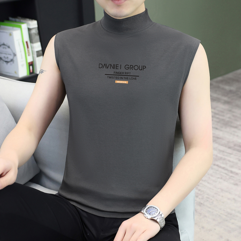 Men's Half-Turtleneck Vest 2026 New Summer Cool Breathable Mid-Neck Sleeveless T-Shirt Pima Cotton Wide-Shoulder Undershirt