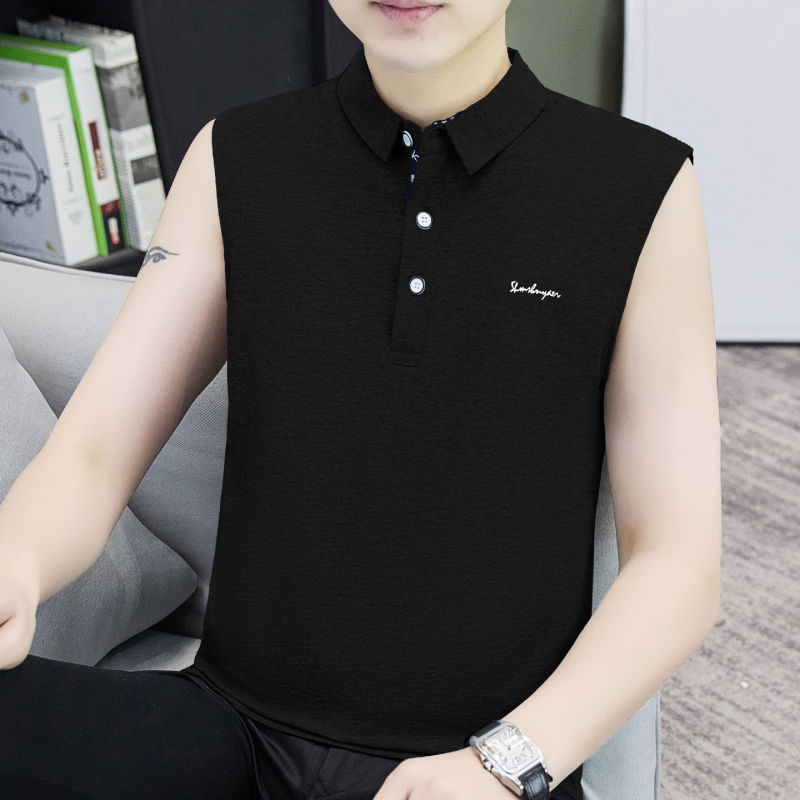 Pure Cotton Lapel Vest for Men, New Summer Style, High-End Ice Silk Cool Sleeveless T-Shirt, Casual Polo Collar Vest Top