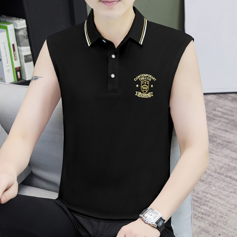Polo Collar Embroidered Vest for Men 2026 Summer New Pure Cotton Lapel Sleeveless T-Shirt High-End Trendy Waistcoat Vest
