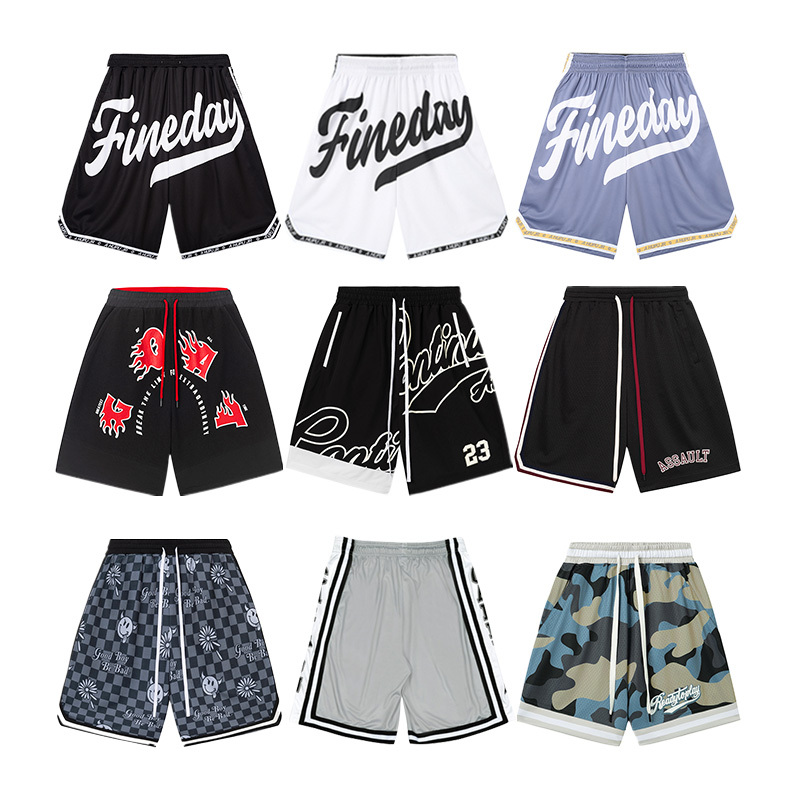 [Choose Any Three Items for 99] Wcc American-Style Four-Color Letter Print Loose-Fitting Sports Shorts Basketball Training Shorts