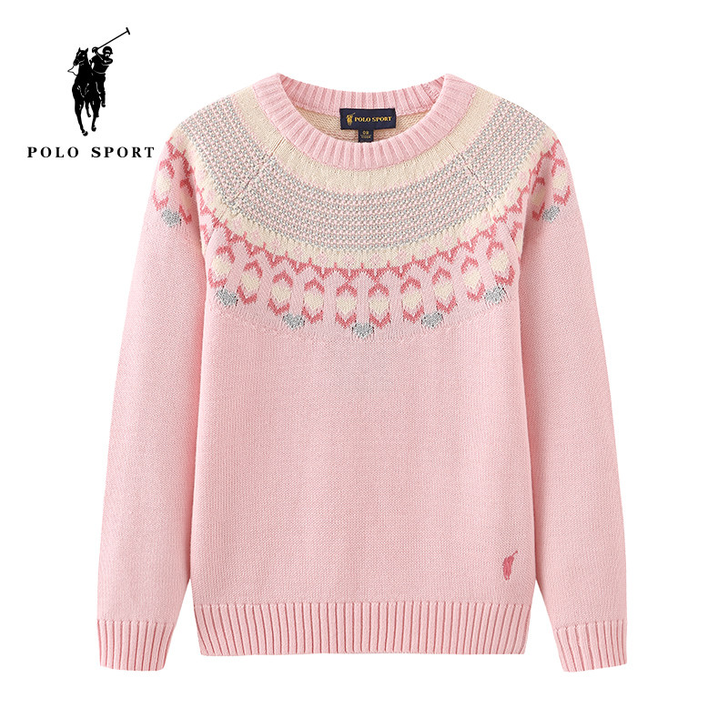polo sport children clothing girl sweaters 2022 spring clothing new pint round neckline head pink sweetness-knitted sweatshirt