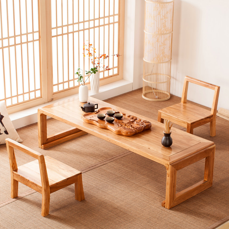 Old Elm Wood Kang Table Solid Wood Tea Table Balcony Day Style Tatami Table Small Tea Table Short Table Brief for home small table