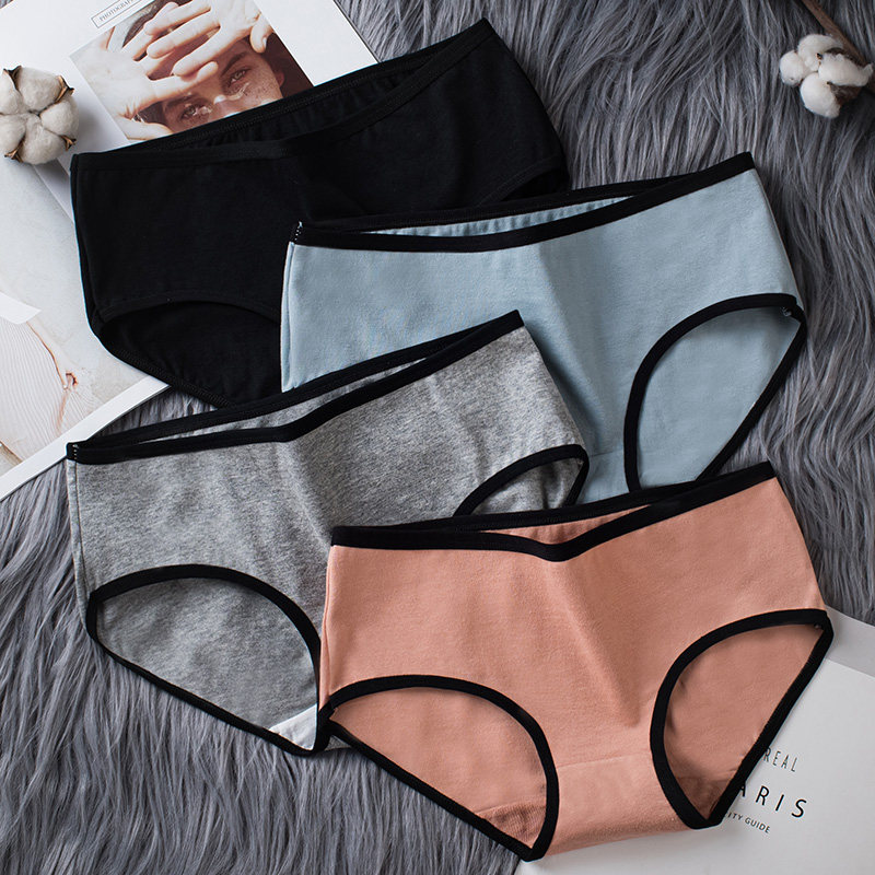 Women's 100% pure cotton crotch underwear girl students Japanese style briefs head mid-waist cotton ladies black large size underpants