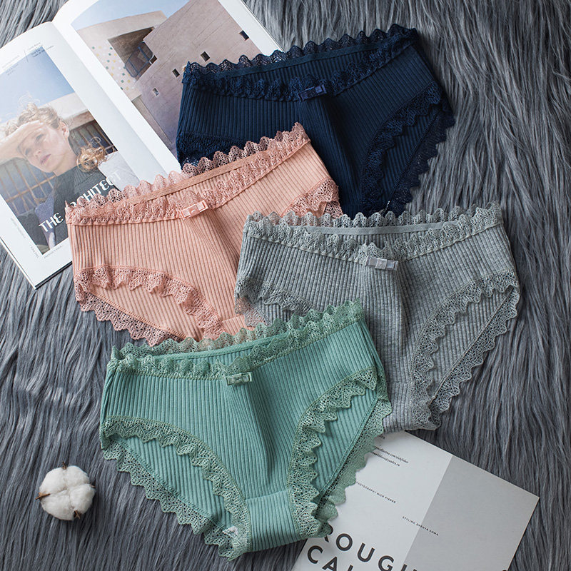 Women's underwear women's pure cotton 100% cotton crotch antibacterial student girl briefs head mid-waist Japanese sexy lace
