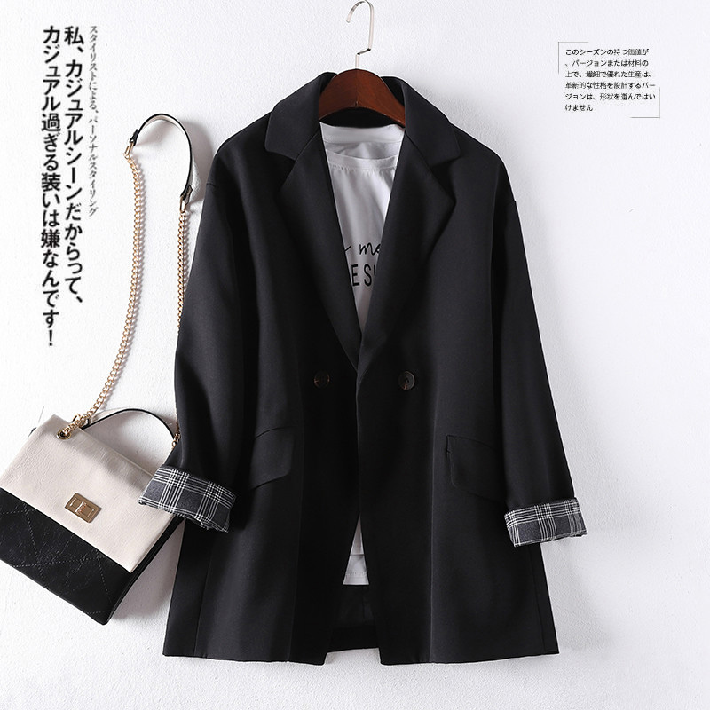 2021 new suit jacket lady spring autumn Korean version small subnetted red casual thin section black small western suit blouse