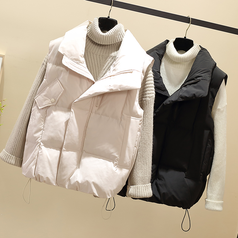 Down cotton vest female student Korean version loose vest jacket 2020 autumn and winter new waistband wear wild horse clip