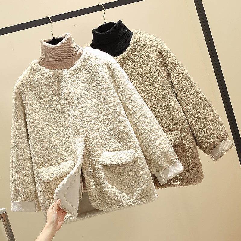 Lamb wool coat female autumn winter 100 lapped Korean version loose 2021 new thickened fur integrated plush small sub