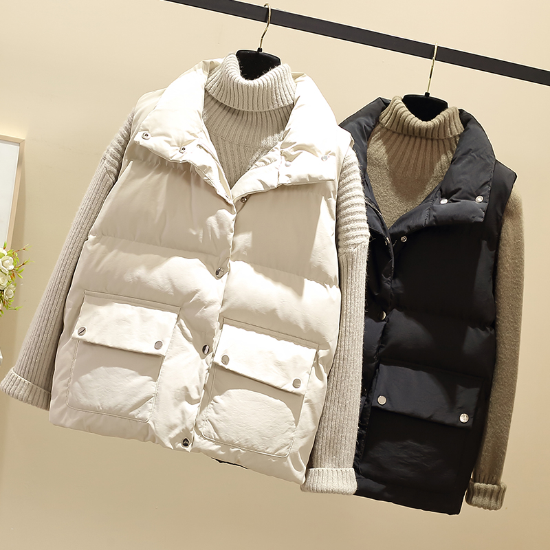 Down cotton vest women's short student Korean version loose waistband wear 2021 autumn and winter new vest jacket