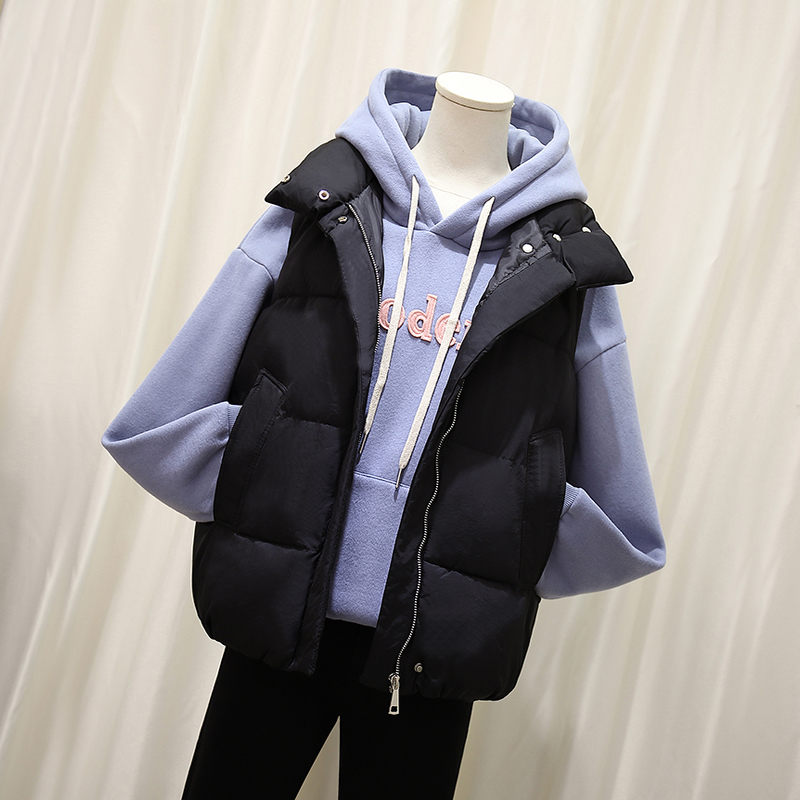 2021 autumn winter new down cotton waistcoat A female short section student Korean version loose vest jacket Camshoulder outside wearing waistcoat