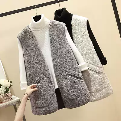 Lamb hair vest Lady long version of waistcoat shoulder wear 2021 autumn and winter New fur one-piece vest coat