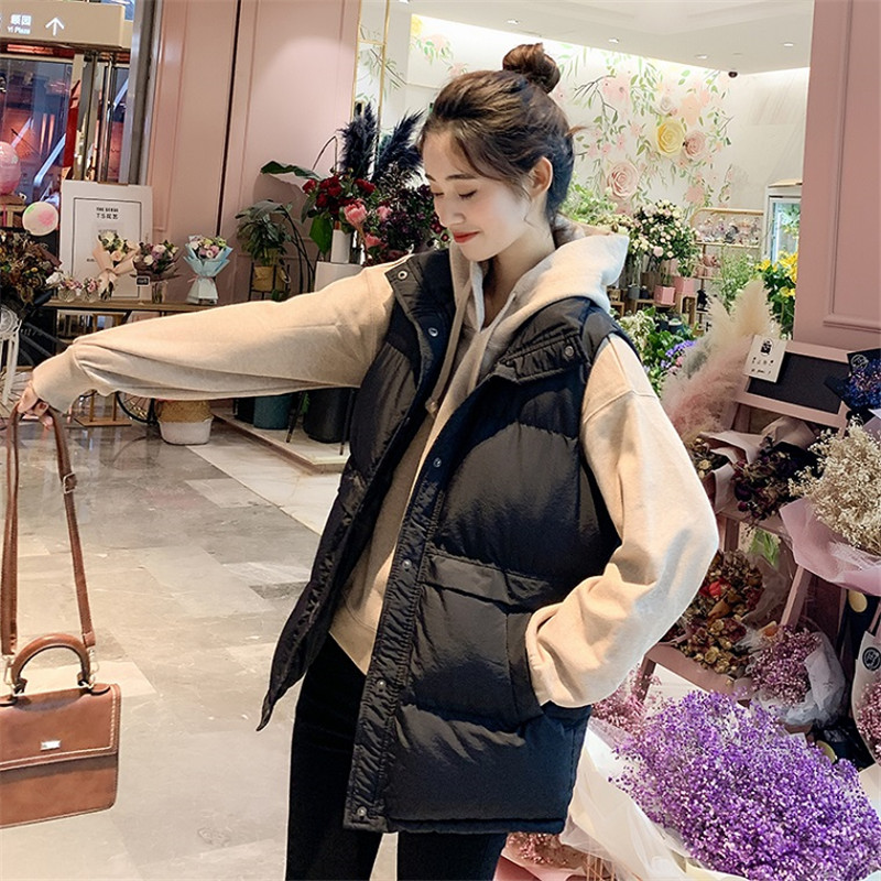 Down cotton vest vest female students wear Korean loose 2021 autumn and winter new wild black jacket