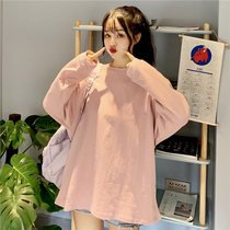 2021 new spring and autumn pure cotton long-sleeved t-shirt womens Korean loose bf student wild autumn clothes ins tide
