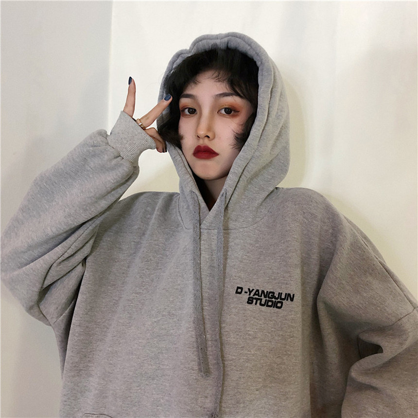oversize Sweater 2021 new autumn and winter plus thicker Han edition loose bf hood lazy wind tide