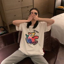 Korean summer trendy brand Rainbow Bear loose short-sleeved t-shirt womens mid-length half-sleeved couple foreign style tops European goods