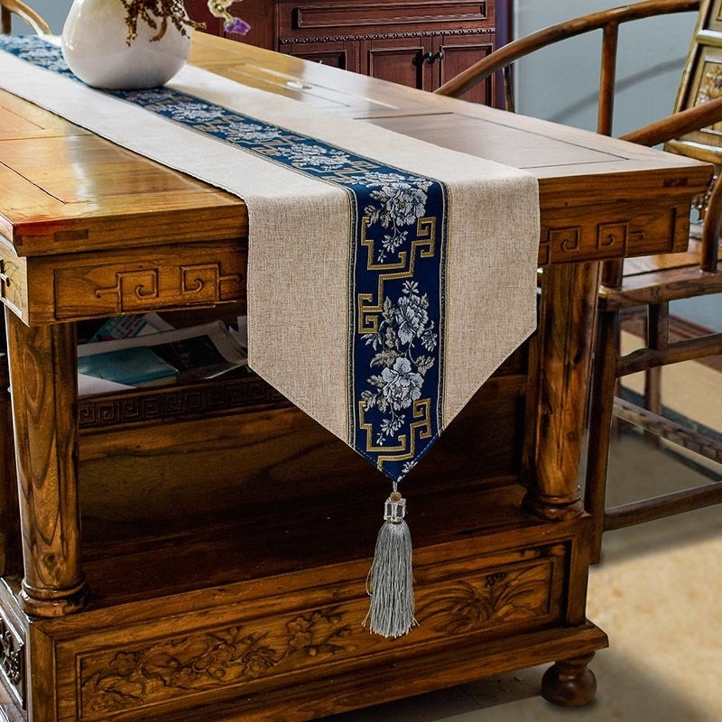 New Chinese-style cotton and linen long Nordic tea banquet living room table decorations ornaments Zen tablecloth cover towel solid color