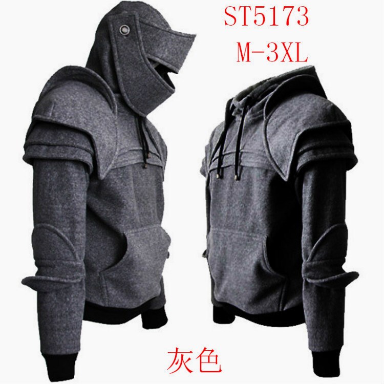 Autumn and Winter Wish Amazon Hot-Selling Men's Retro Elbow Protection Drawstring Mask Knight Hoodie Men's Hoodie.