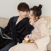 Double layer thickened flannel flannel couple bathrobe womens winter mens nightgown warm high-end luxury pajamas home clothes