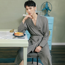 Nightgown Mens fashion spring and autumn mens bathrobe Large size loose pajamas One-piece summer thin section Japanese towel morning robe