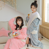 Autumn and winter long pajamas Stars and moons thickened flannel flannel Sweet and cute student girlfriends coral velvet night dress