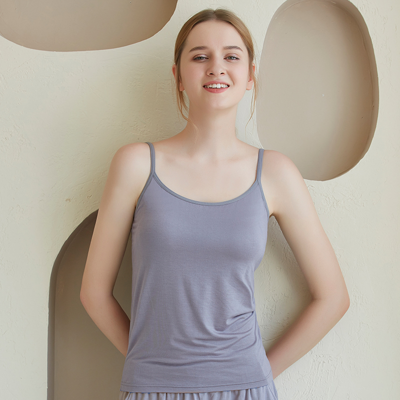 Long Modal Camisole with Built-In Bra Pads for Teenage Girls, Suitable for High School Students, Loose Fit