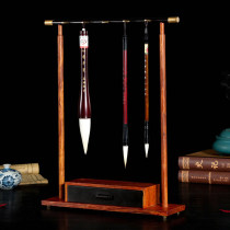 Craftsman Youmu Purple Sandalwood Rosewood Inlaid Copper Pen Stand Antique Wooden Crafts Study Four Treasures Mahogany Pen Stand
