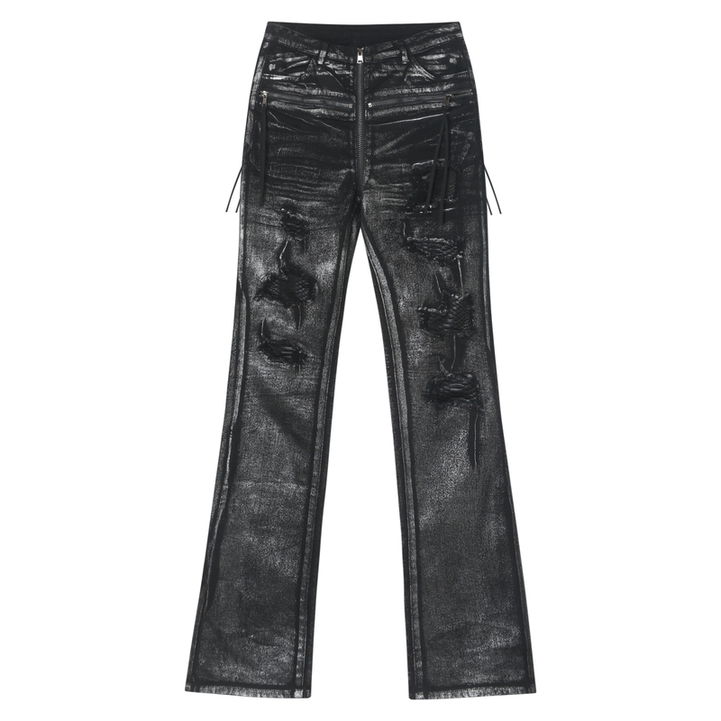 Croixdragon Cross Dragon'Rust Contract' Visual Style Silver-Brushed Ripped Dragon Scale Skinny Jeans
