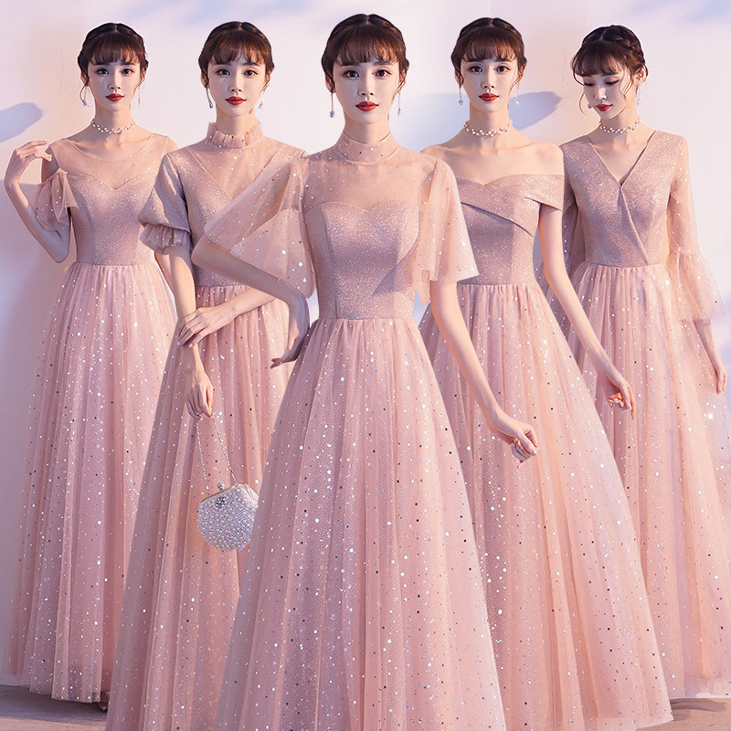 Bridesmaid Dress 2021 New Autumn Bridesmaid Dress Pink Sisters Dress Choir Dress Female Adult Dress