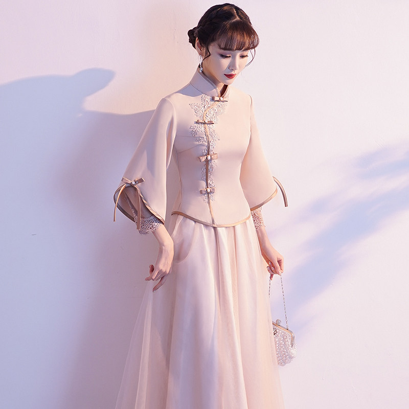 Chinese bridesmaids clothes show and 2022 new spring and autumn Han clothes qipao with long sleeves and sisters group gown with ancient Chinese wind