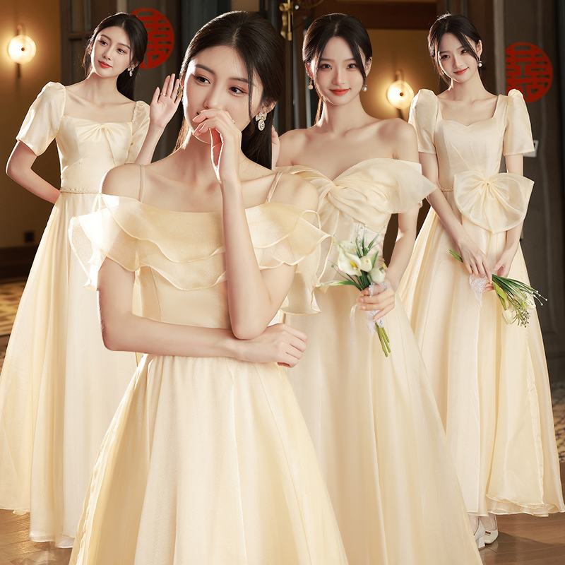 Bridesmaid Dress 2026 New Style Hotel Wedding Bestie Dress Sister Group Champagne Color High-End Adult Dress Women's Long Style