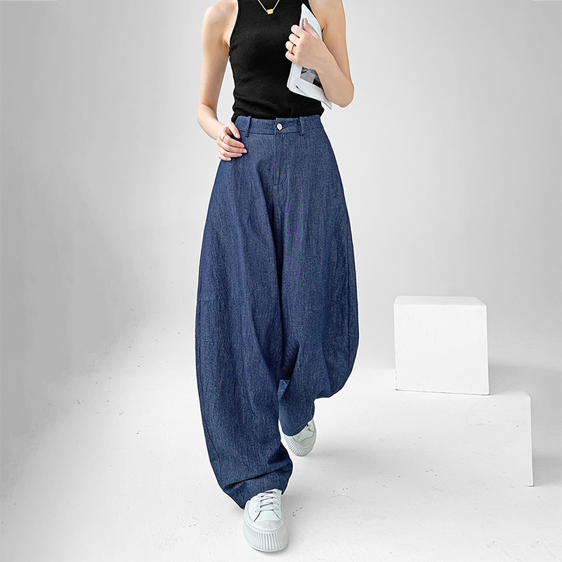 Jeans Spring/Summer Style Women's High-Waisted Loose Linen Floor-Length Wide-Leg Pants Tall Casual Pear-Shaped Body Scimitar Pants