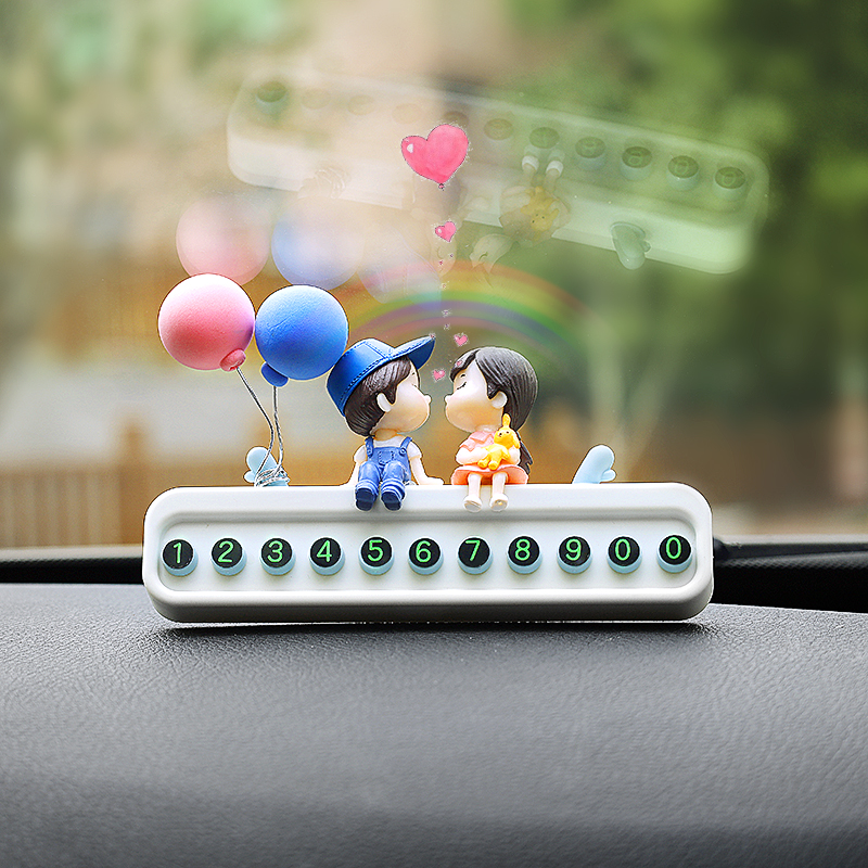 Couple car temporary parking card phone number move license plate temporary stop moving truck inside cute decorations