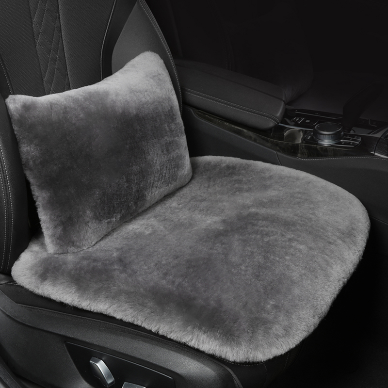 Pure wool car cushion winter fur integrated pure colour plush cushion three sets without backrest cashmere warm seat cushion-Taobao