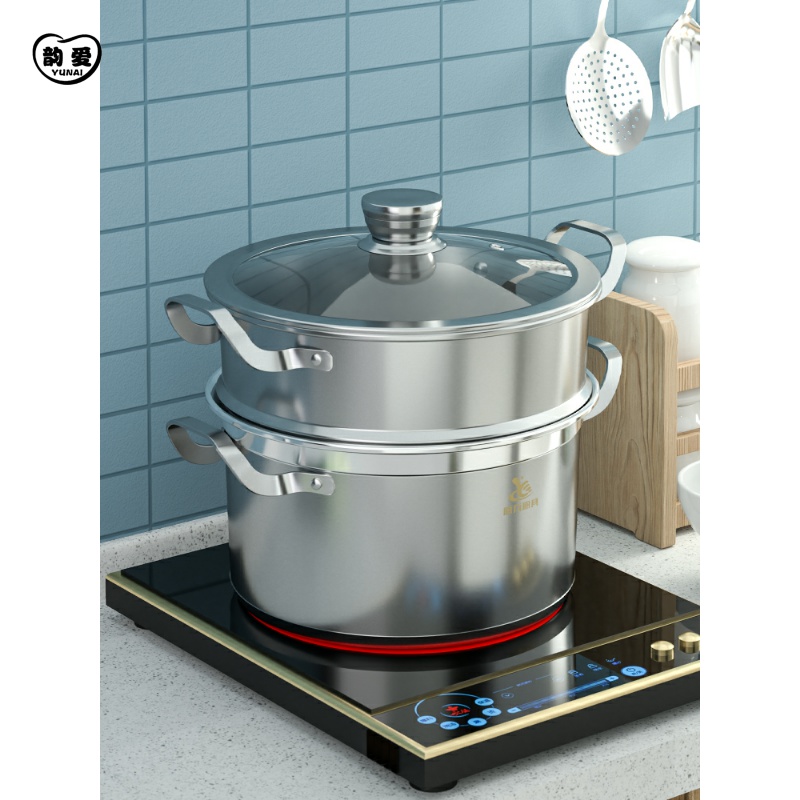Steamer stainless steel 1 layer 2 layers Thickened Soup Pot Steam Hot Pot Seafood Sauna Pot induction cookers Gas Home