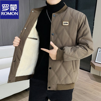 Romon autumn and winter lamb velvet jacket men's 2025 baseball collar plus velvet thickened cotton coat casual warm jacket top Romon autumn and winter lamb velvet jacket men's 2025 baseball collar plus velvet thickened cotton coat casual warm jacket top
