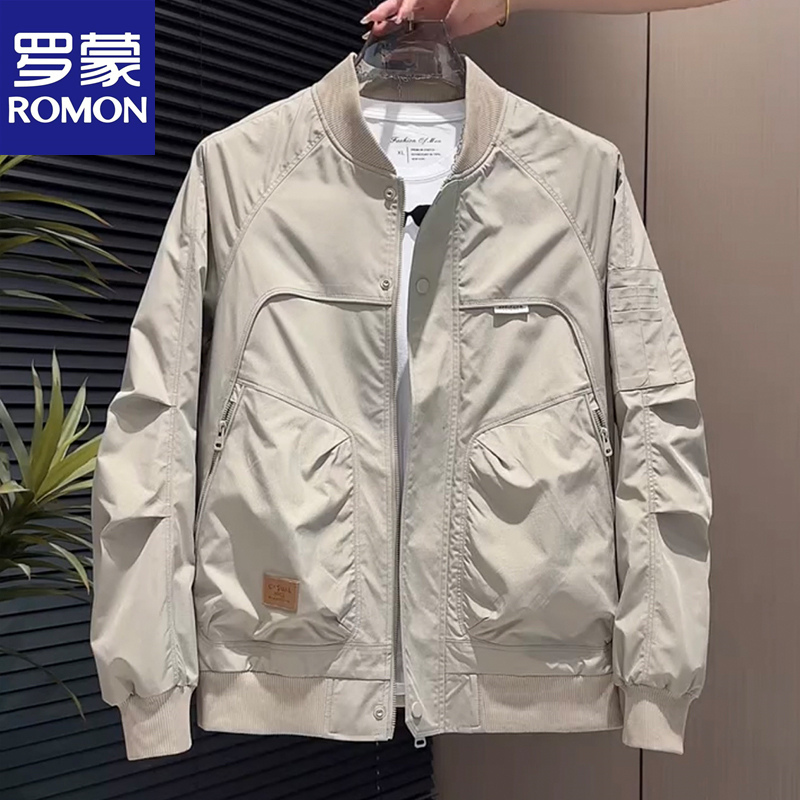 Romon Pilot Jacket Men's Spring and Autumn Baseball Jacket Fashionable Versatile Casual American Simple Workwear Jacket Men's Clothing