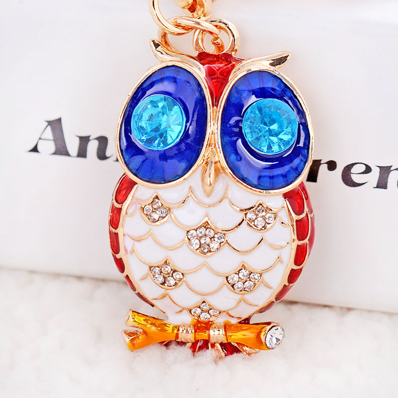 Orange Owl 2668automobile Key buckle exquisite lovely rhinestone owl Key chain female classic foreign trade personality Pendants Creative gifts