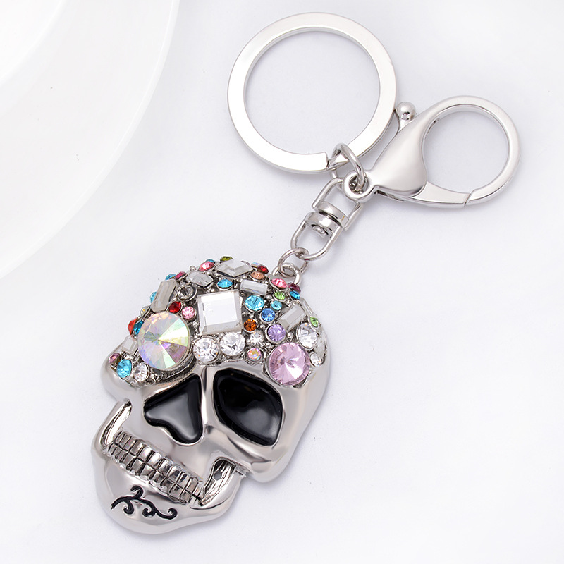 Silver Skeleton 2593automobile Key buckle exquisite lovely rhinestone owl Key chain female classic foreign trade personality Pendants Creative gifts