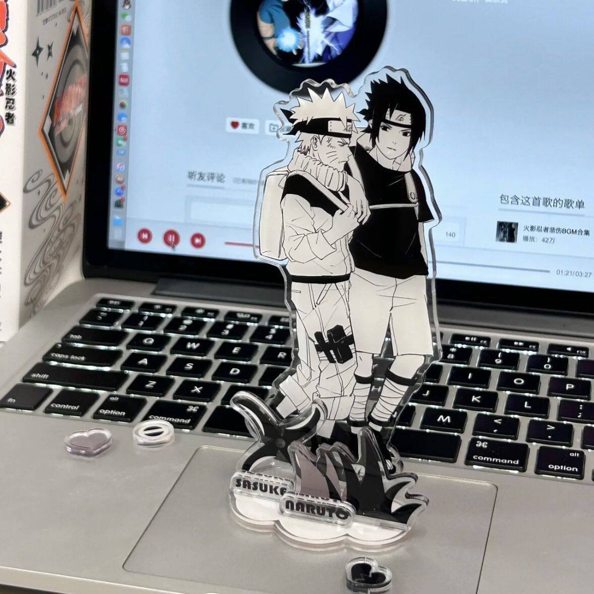New Sasuke and Naruto Fan-Made Merchandise Black and White Comic-Style Double Standee High-Quality Acrylic Desktop Decoration