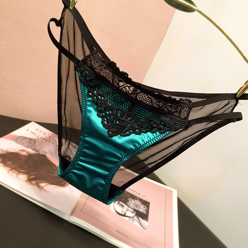 New breathable underwear hollowed out women's comfortable satin noble temperament feminine thin belt bag hip low waist briefs
