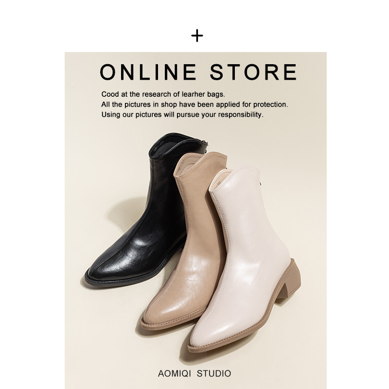 Pointed toe boots women's short boots shoes new 2022 hot spring and autumn fashion thin boots all-match v-mouth white mid-boots
