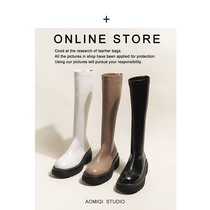 Omicki Muffin Shoes Woman Thick Bottom Long Boots Woman 2021 New High Cylinder Slim Slim Boots White Long Drum Boots Knight Boots