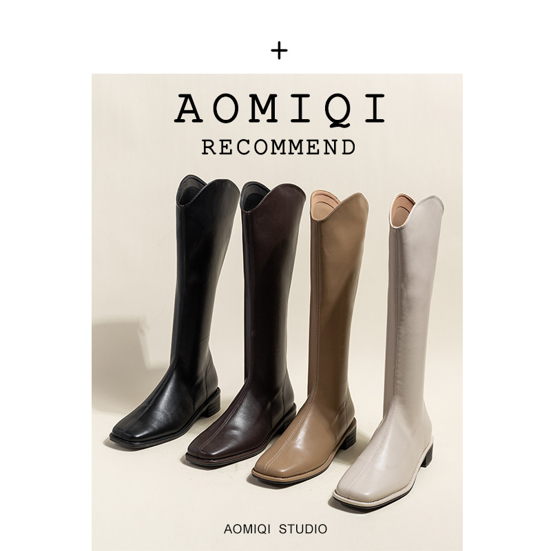 Omiki long boots women 2021 autumn and winter new boots niche design fashion European and American square toe high boots women