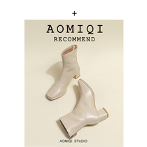 Square head coarse heel short boots women 2021 autumn winter new single boots Martin boots Inn wind black slim thin middle cylinder boots