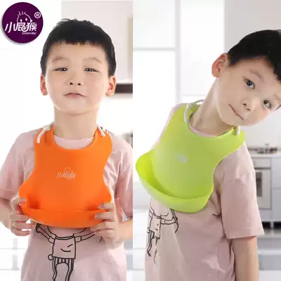 Little fart monkey baby food eating bib baby child feeding artifact stereo bib waterproof soft glue imitation silicone bib
