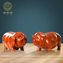 Zodiac pig wood carving lucky male and female pig living room ornaments rich red wood gift feng shui solid wood decoration crafts