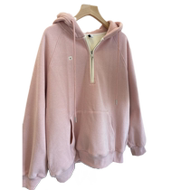 Gentle three-color embroidered embarrassing half-zip velvet hooded sweatshirt for women in autumn and winter thickened warm top long-sleeved jacket