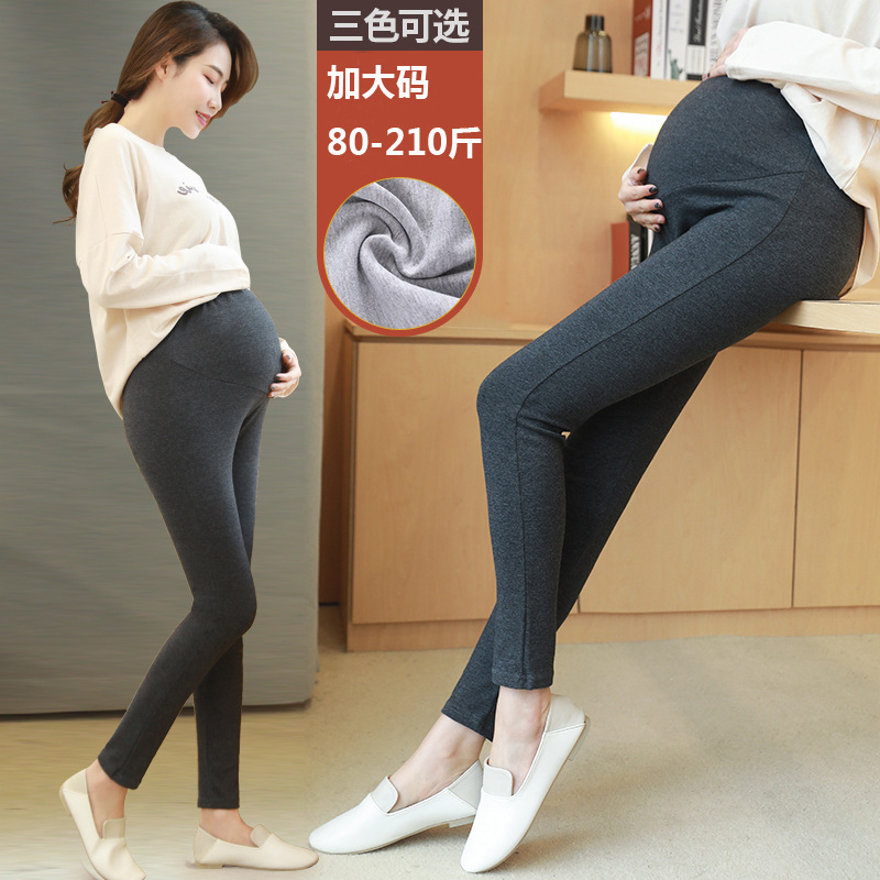 Plus size pregnant women's autumn pants Spring and autumn trendy mom high waist belly pregnant women's pants Autumn and winter velvet thickened pants