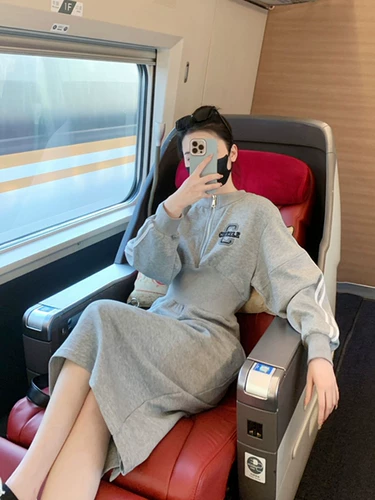 Осенняя толстовка, платье, модная юбка, приталенный длинный корсет, изысканный стиль, высокий воротник, средней длины, городской стиль