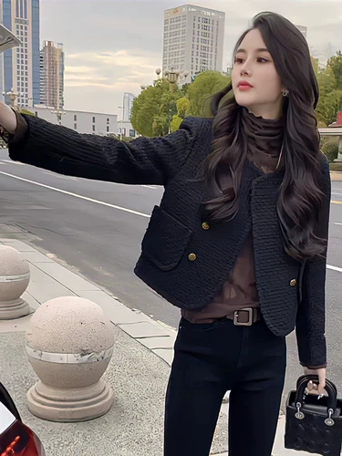 Женская одежда во французском стиле, короткие весенние и осенние модные знаменитости, универсальные свободные твидовые тканые топы