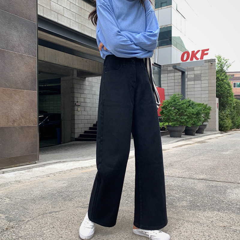 White jeans women's autumn 2020 new Korean version waist loose hanging wide leg Hyuna wind straight tube mopping pants